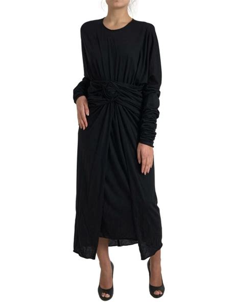 dolce gabbana black sheath v wool dress|Dolce & Gabbana Black Sheath Midi Gown Wool Wrap Dress .